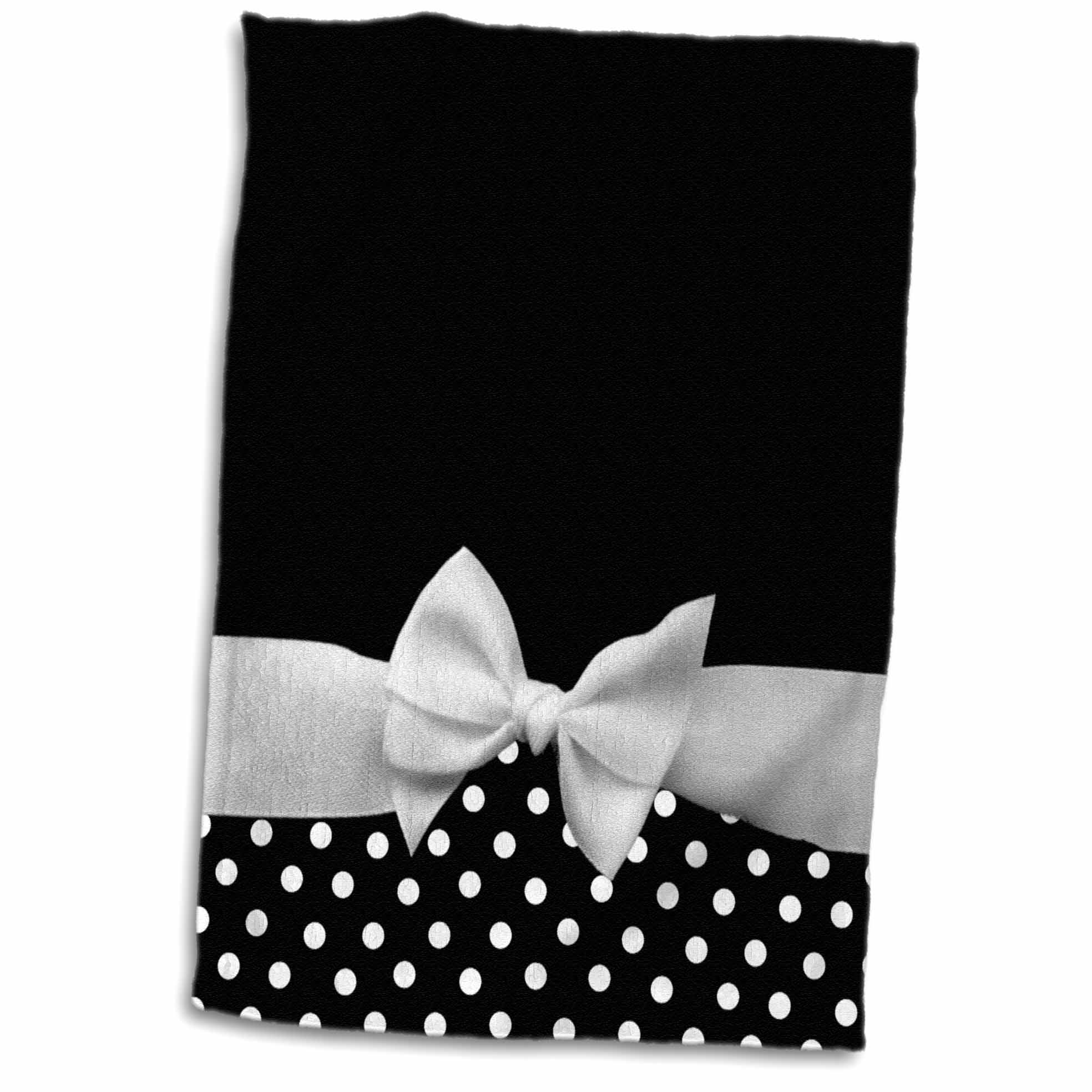 3dRose Cute Fifties Style Black and White Polka dot Pattern with Elegant... - Towels (twl-56662)