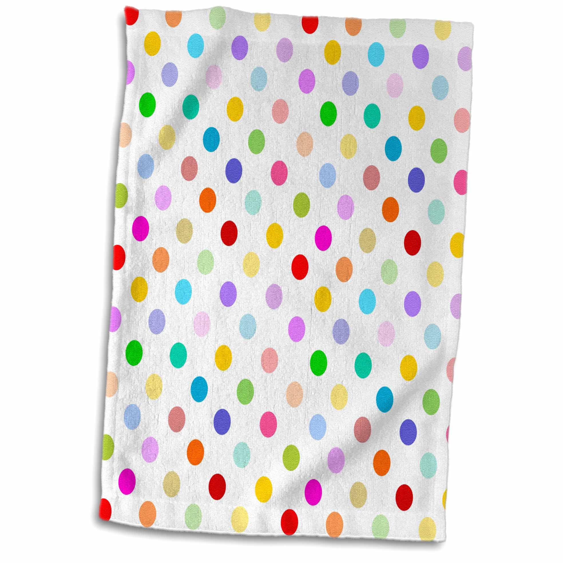 3dRose Rainbow Multicolored Polka Dots on White - Colorful Cute and Girly... - Towels (twl-56681)