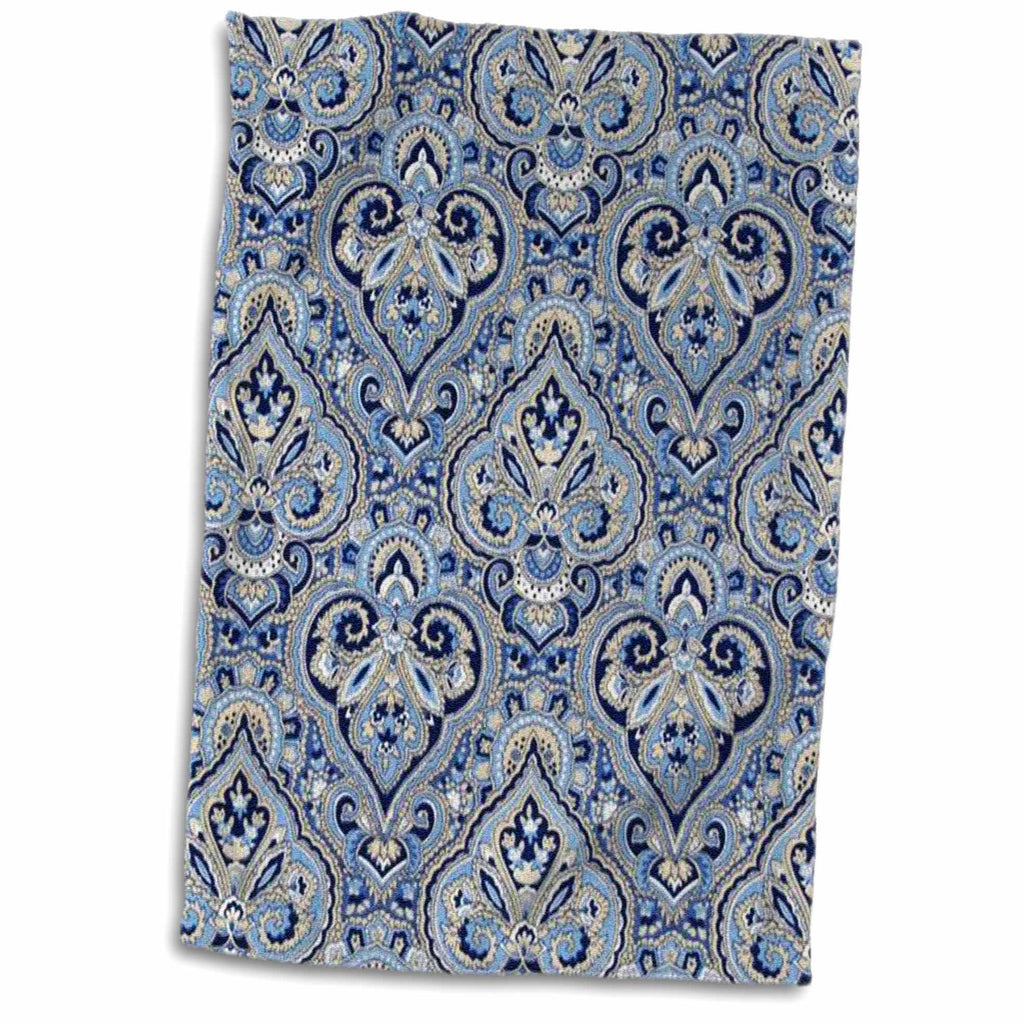 3dRose Florene Designer Plaids and Pattern - French Paisley Blue - Towels (twl-59830)
