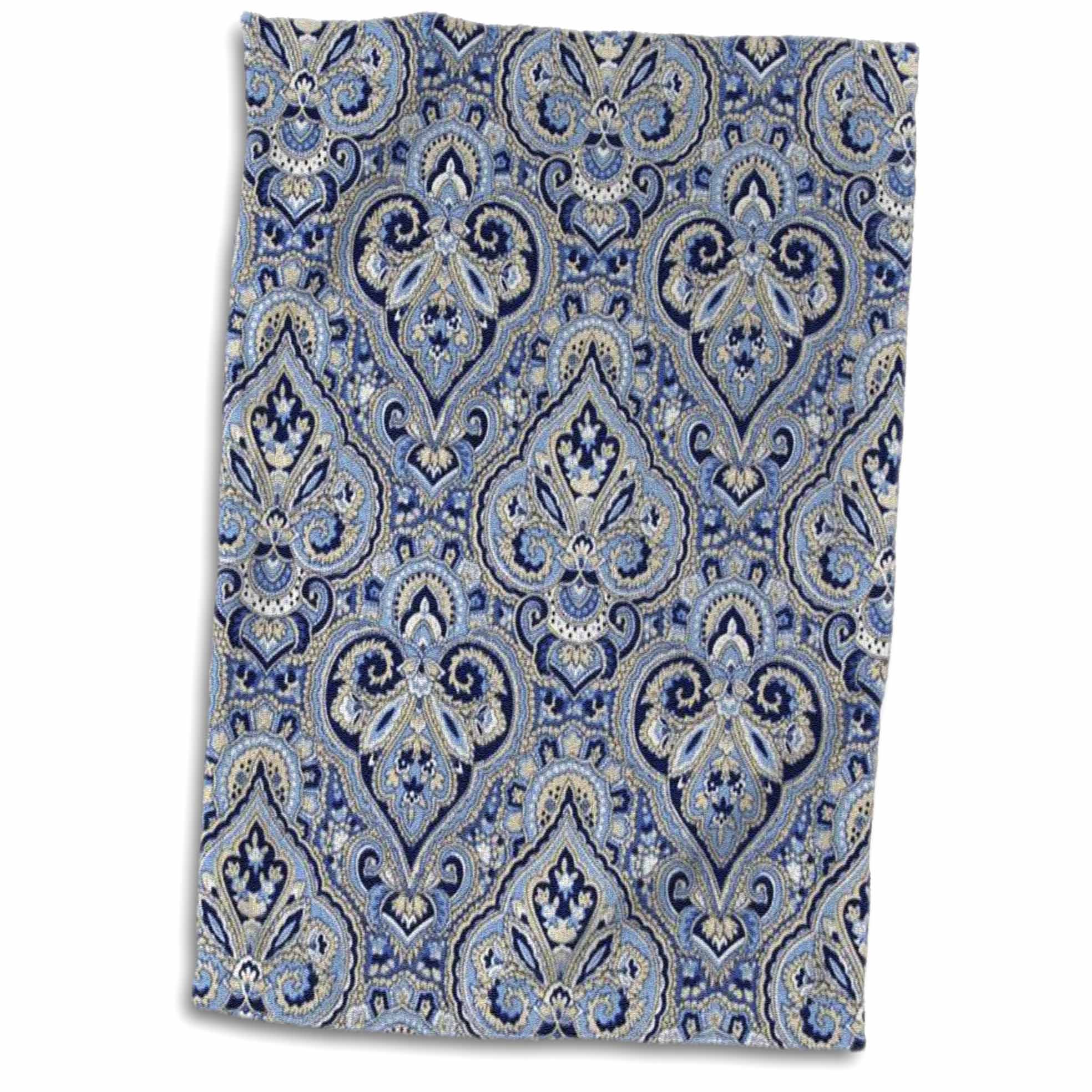 3dRose Florene Designer Plaids and Pattern - French Paisley Blue - Towels (twl-59830)