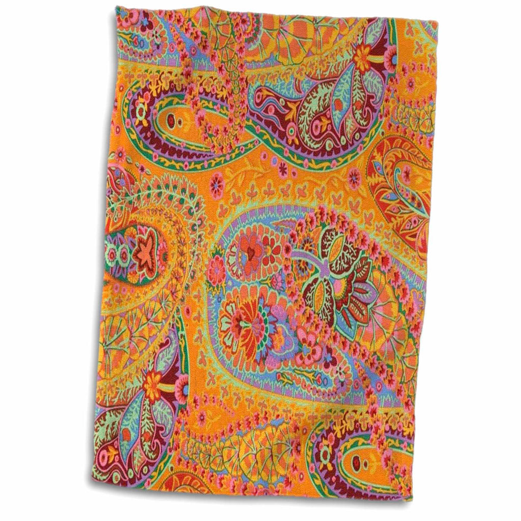 3dRose Florene Designer Paisley - Lime Orange n Pink Batik Paisley - Towels (twl-60518)