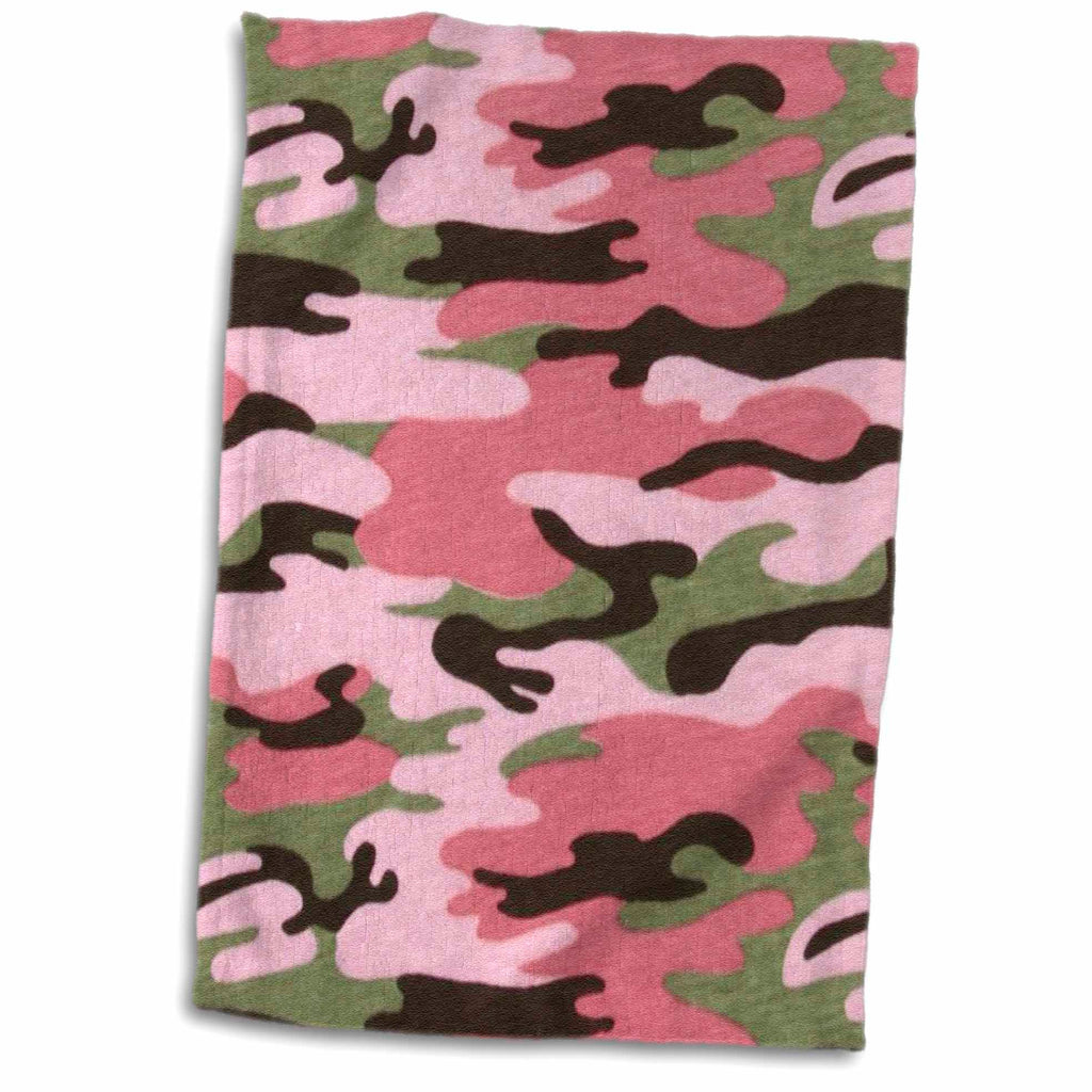 3dRose Florene Décor II - Pink n Green Girlie Camouflage - Towels (twl-60536)