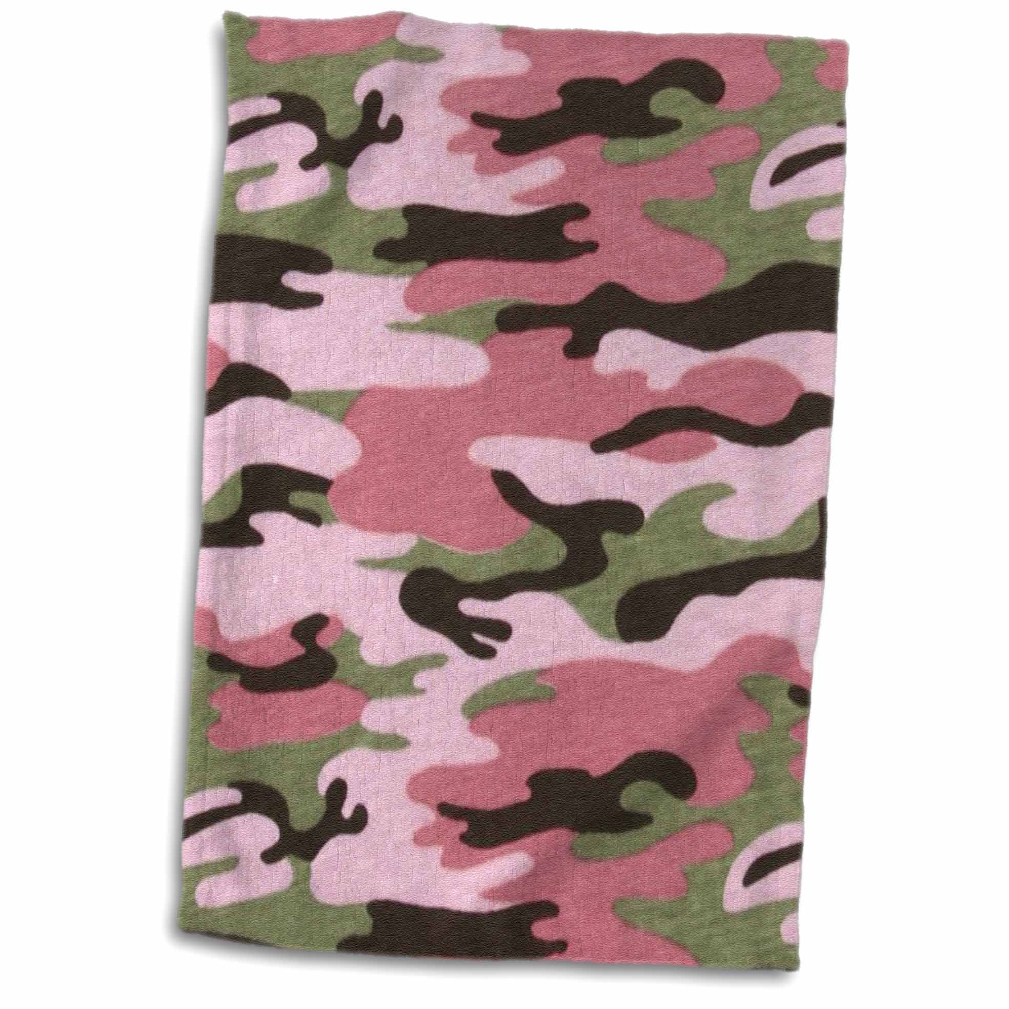 3dRose Florene Décor II - Pink n Green Girlie Camouflage - Towels (twl-60536)