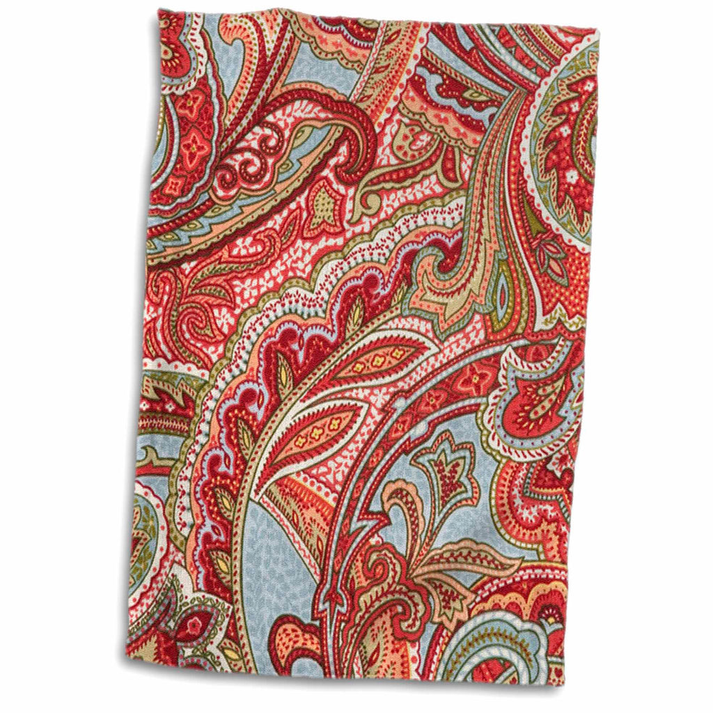 3dRose Florene Designer Paisley - Retro Red n Blue Paisley Pattern - Towels (twl-60709)