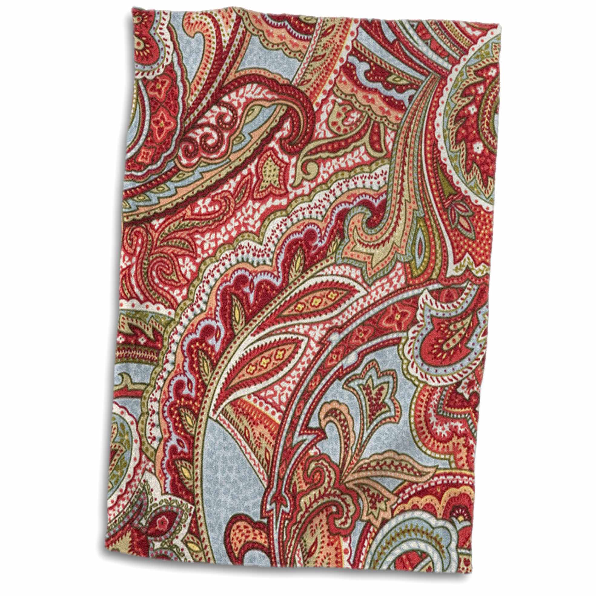 3dRose Florene Designer Paisley - Retro Red n Blue Paisley Pattern - Towels (twl-60709)