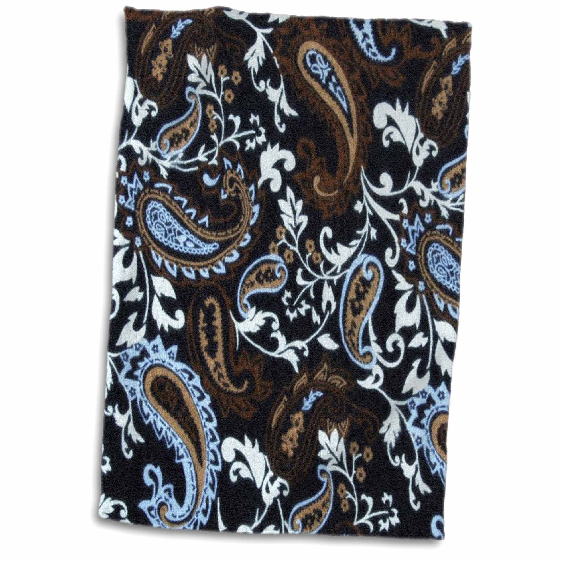 3dRose Florene Designer Paisley - Black Blue n Brown Paisley - Towels (twl-61903)