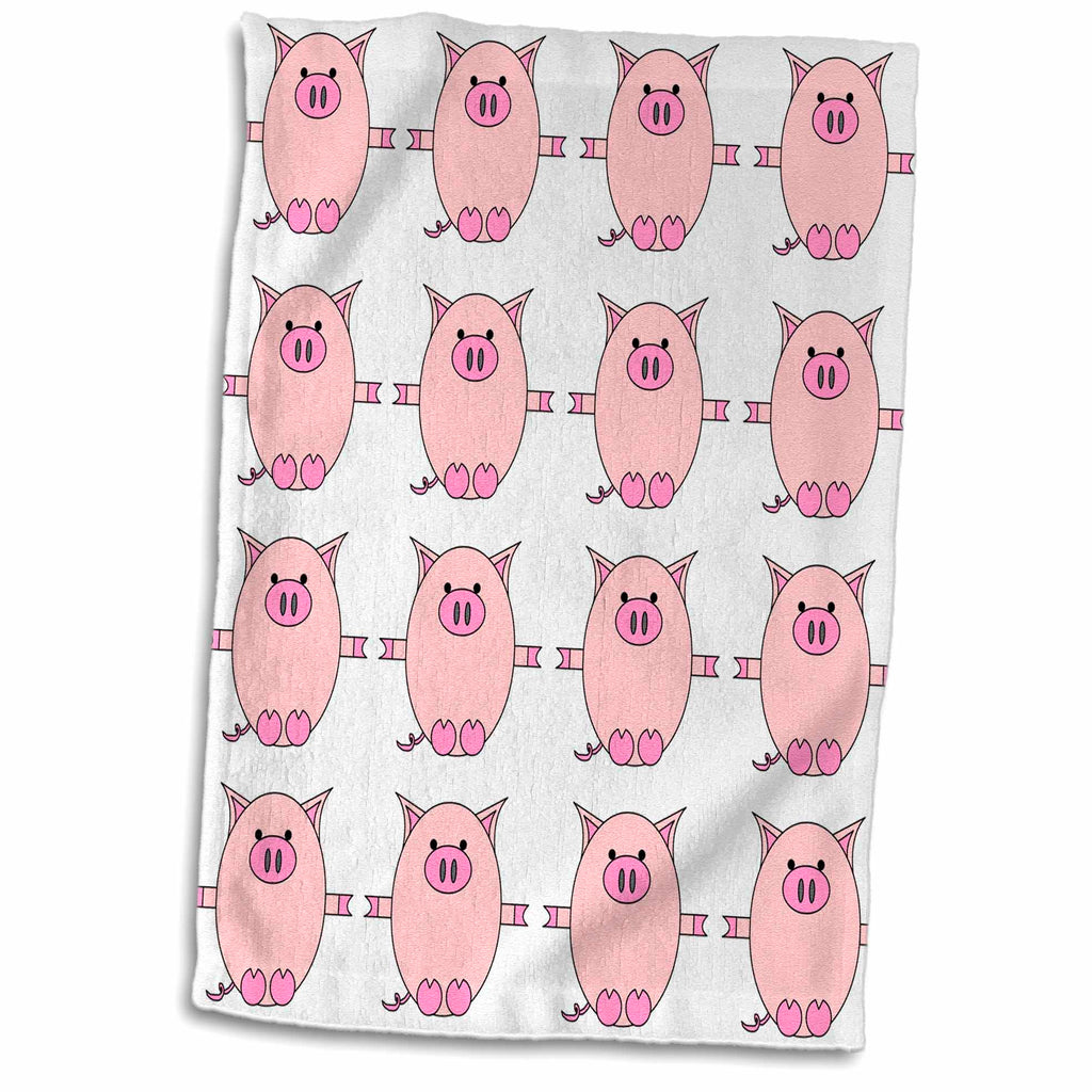 3dRose Janna Salak Designs Farm Animals - Piggy Power – Pink Pig Print - Towels (twl-6295)