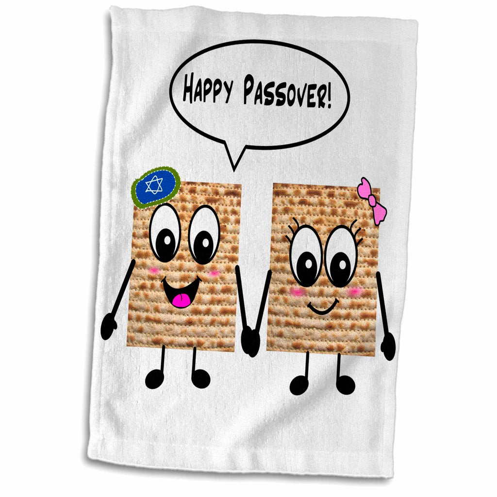 3dRose Happy Passover - Cute smiling Matzah cartoon - Happy Smiling Matzot for... - Towels (twl-76636)