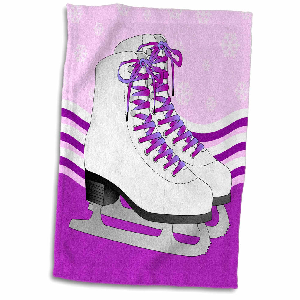 3dRose Pair of Purple Ice Skates on Snowflake Background - Towels (twl-77476)