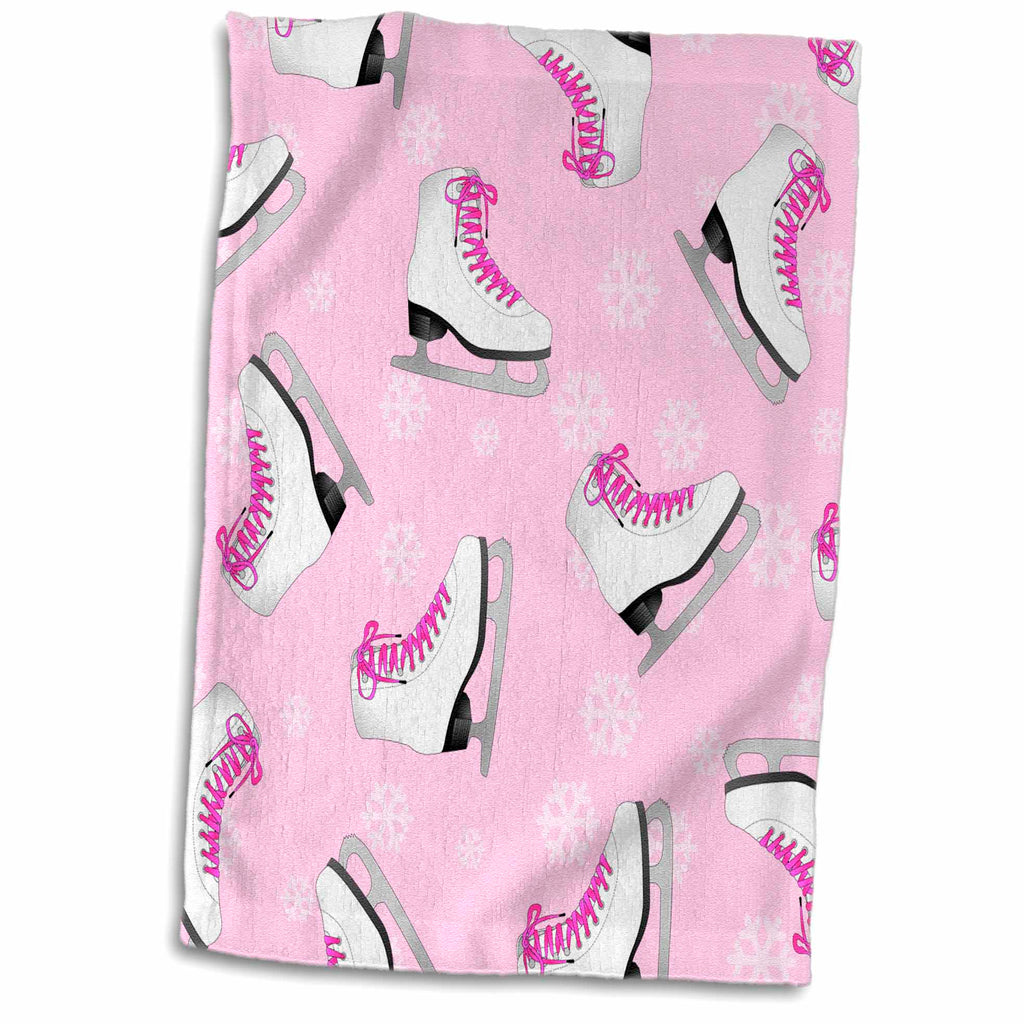 3dRose Figure Skating - Skate and Snowflake Print - Pale Pink - Towels (twl-77480)