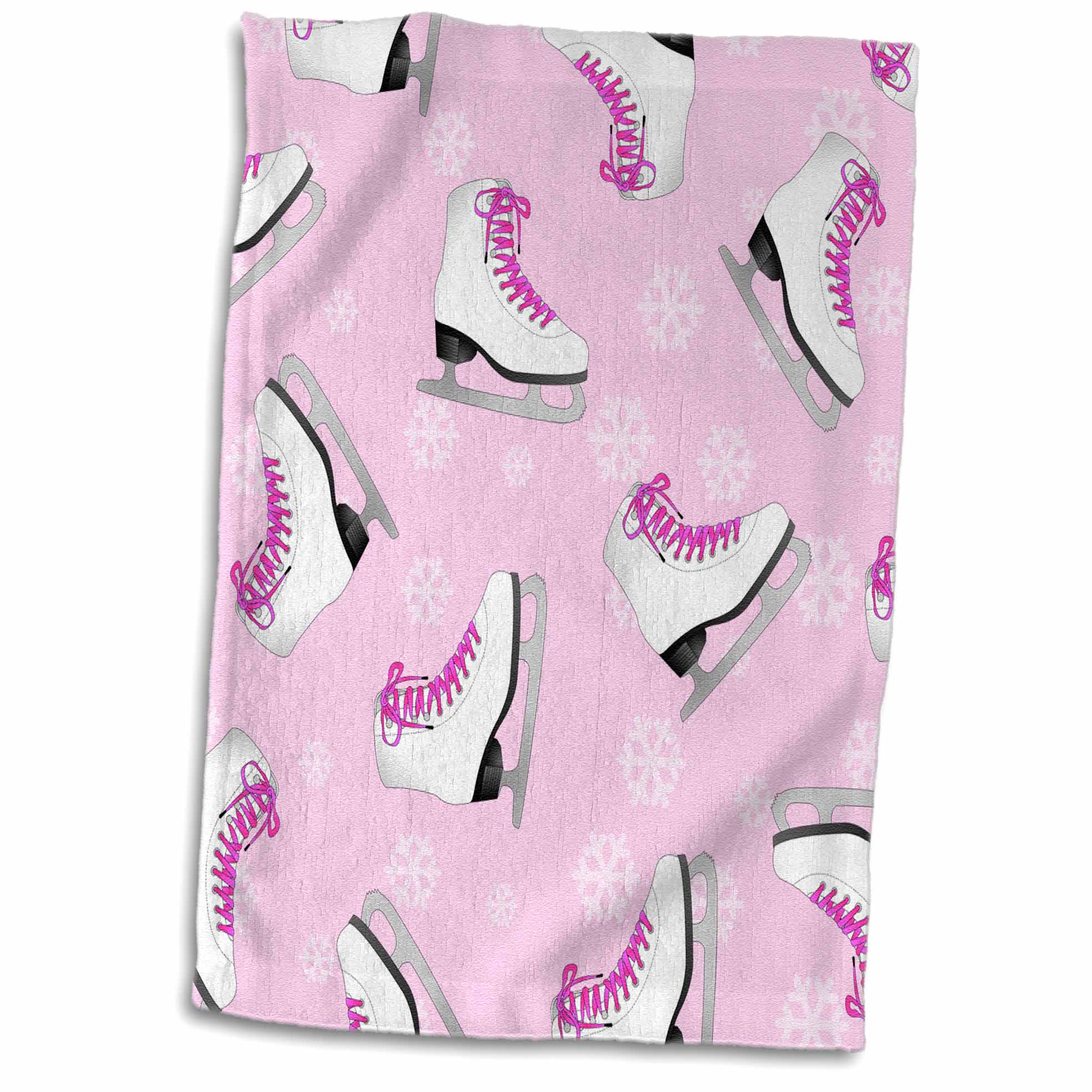 3dRose Figure Skating - Skate and Snowflake Print - Pale Pink - Towels (twl-77480)