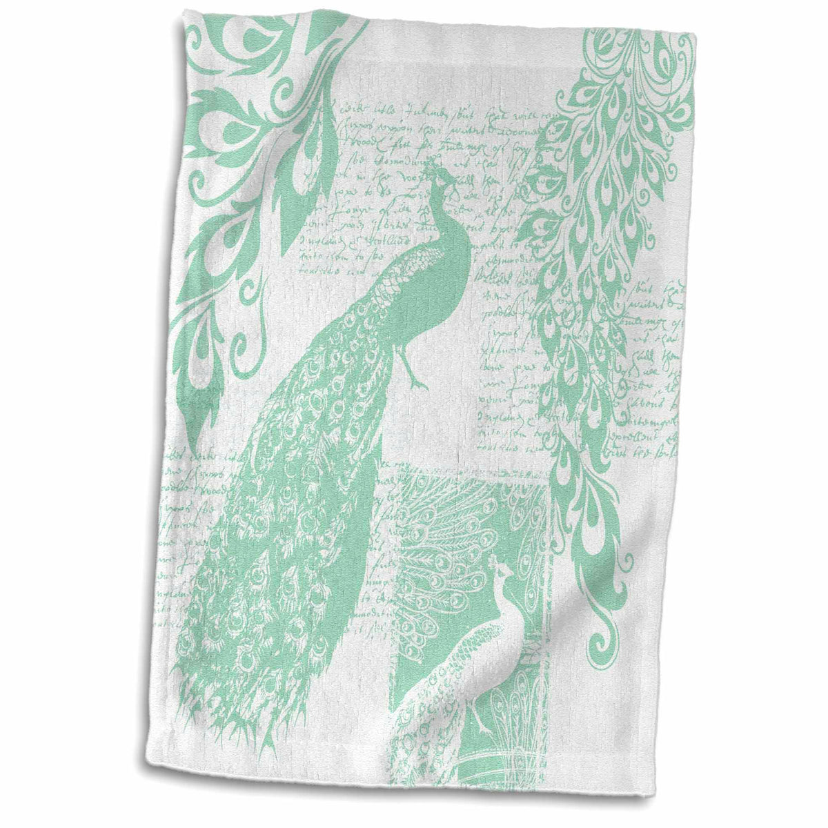 3dRose PS Vintage - Mint Green Vintage Peacock- Birds - Towels (twl-79134)