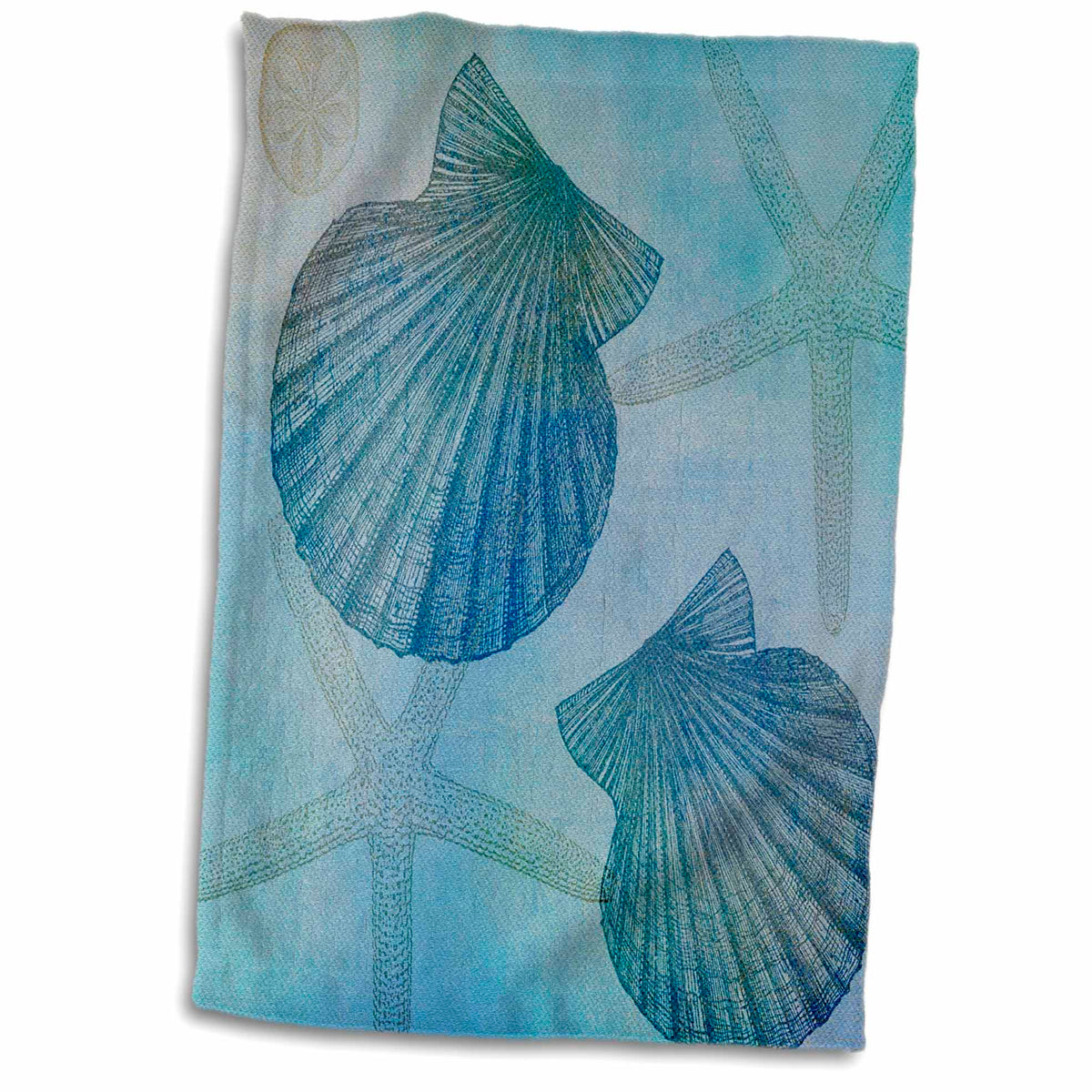 3dRose PS Beach - Aqua Shells and Starfish Beach Themed Art - Towels (twl-79341)