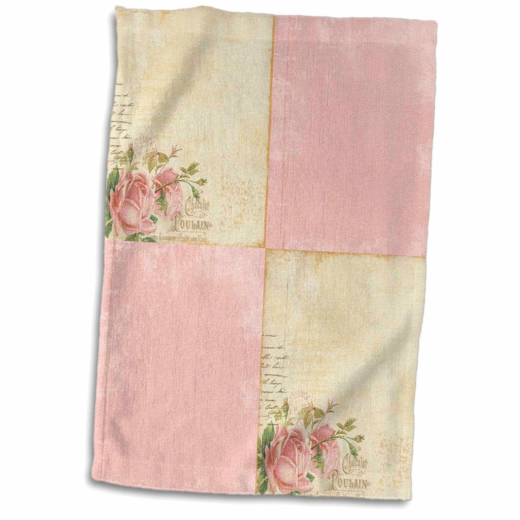 3dRose PS Vintage - Pink Roses Vintage Collage Art - Towels (twl-99160)