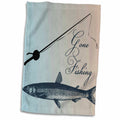 3dRose PS Beach - Gone Fishing Fish with Pole- Beach Theme Art - Towels (twl-99326)