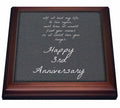 3dRose BrooklynMeme Love Saying - 3rd Anniversary Love You Longer on Faux Leather-Like Background - Trivets (trv_221894)