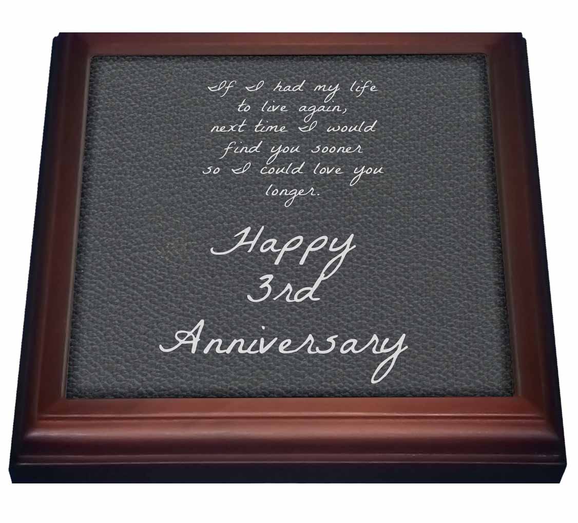3dRose BrooklynMeme Love Saying - 3rd Anniversary Love You Longer on Faux Leather-Like Background - Trivets (trv_221894)
