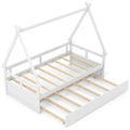 Twin Size House Bed with Trundle and Safety Guardrail-White