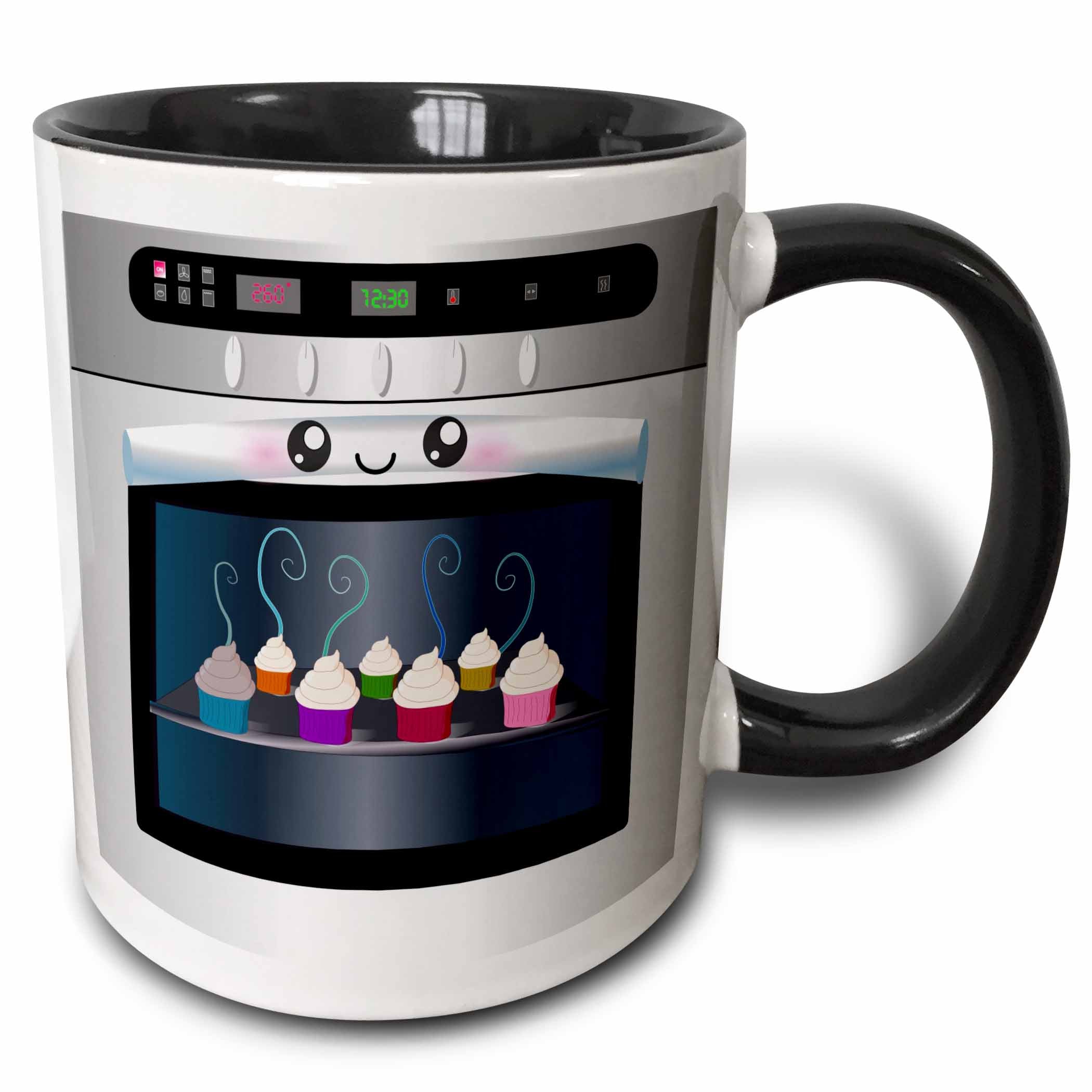 3dRose Cute kawaii happy smiling oven filled with baking cupcakes - for chefs... - Mugs (mug_58309)