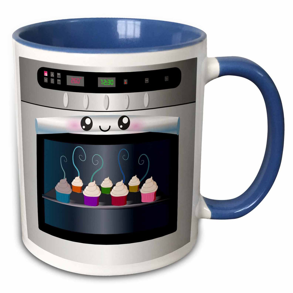 3dRose Cute kawaii happy smiling oven filled with baking cupcakes - for chefs... - Mugs (mug_58309)