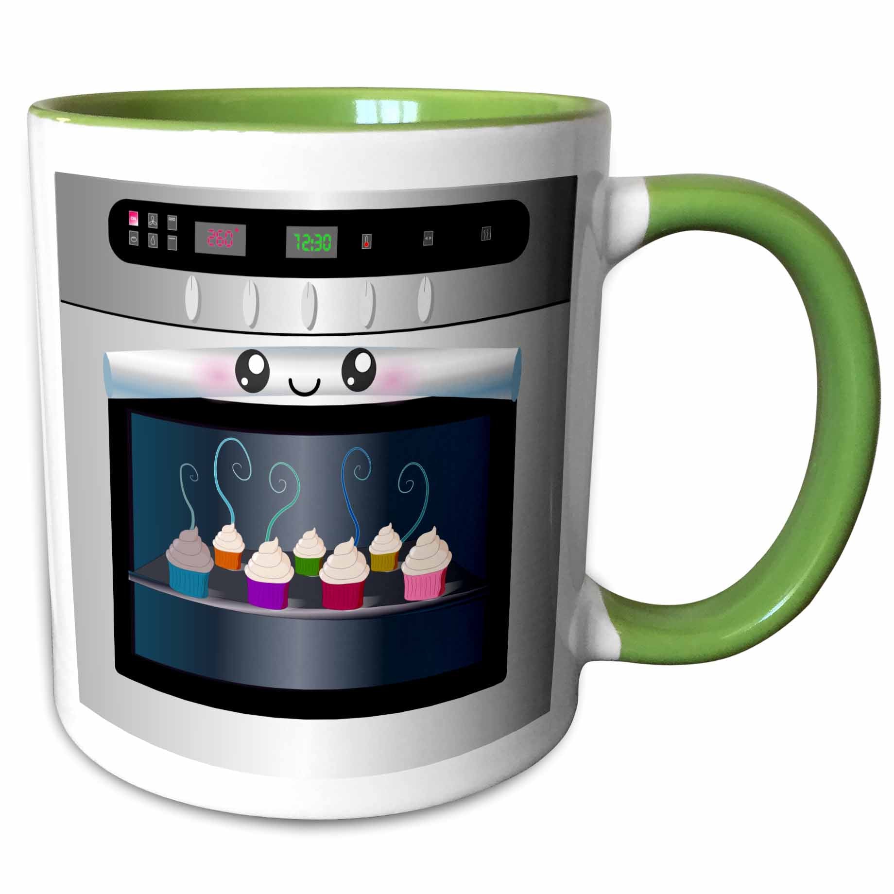 3dRose Cute kawaii happy smiling oven filled with baking cupcakes - for chefs... - Mugs (mug_58309)