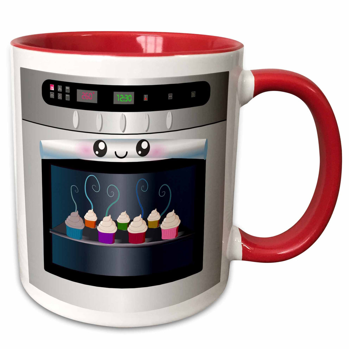 3dRose Cute kawaii happy smiling oven filled with baking cupcakes - for chefs... - Mugs (mug_58309)