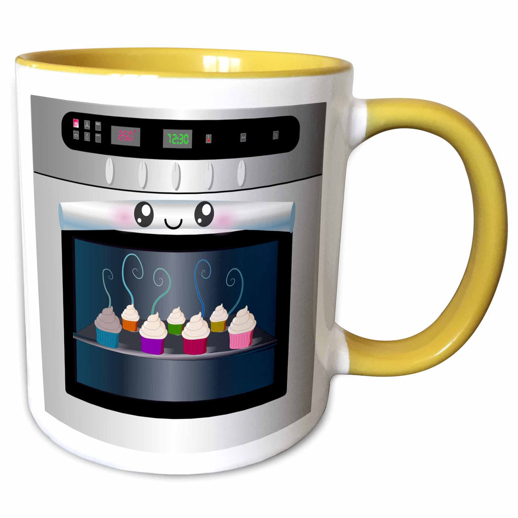 3dRose Cute kawaii happy smiling oven filled with baking cupcakes - for chefs... - Mugs (mug_58309)