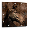 3dRose Doreen Erhardt Horses - Horse in The Grass Done in Western Brown Grunge and Charcoal. - Wall Clocks (DPP_127615)