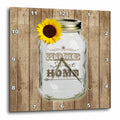 3dRose Janna Salak Designs Rustic Designs - Country Rustic Mason Jar with Sunflower - Home Sweet Home - Wall Clocks (DPP_128555)