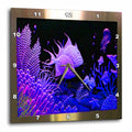 3dRose Spiritual Awakenings Fish - Neon Purple Fish in a Aquarium Metal Frame with Coral and Ocean Life - Wall Clocks (DPP_128916)