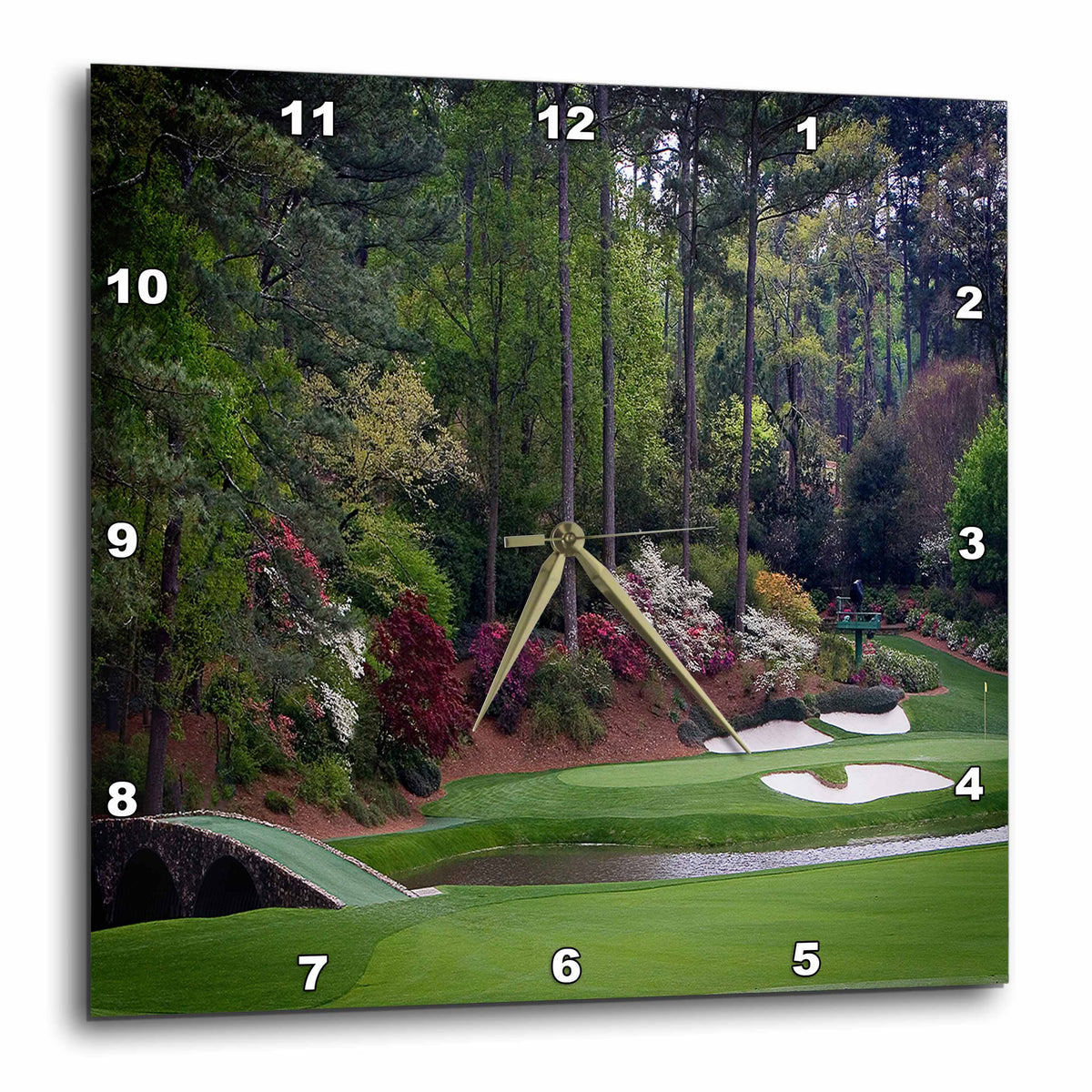 3dRose Angel Wings Designs Landscape - Augustas Amen Corner Golf Course - Golfers on Bridge - Wall Clocks (DPP_131410)