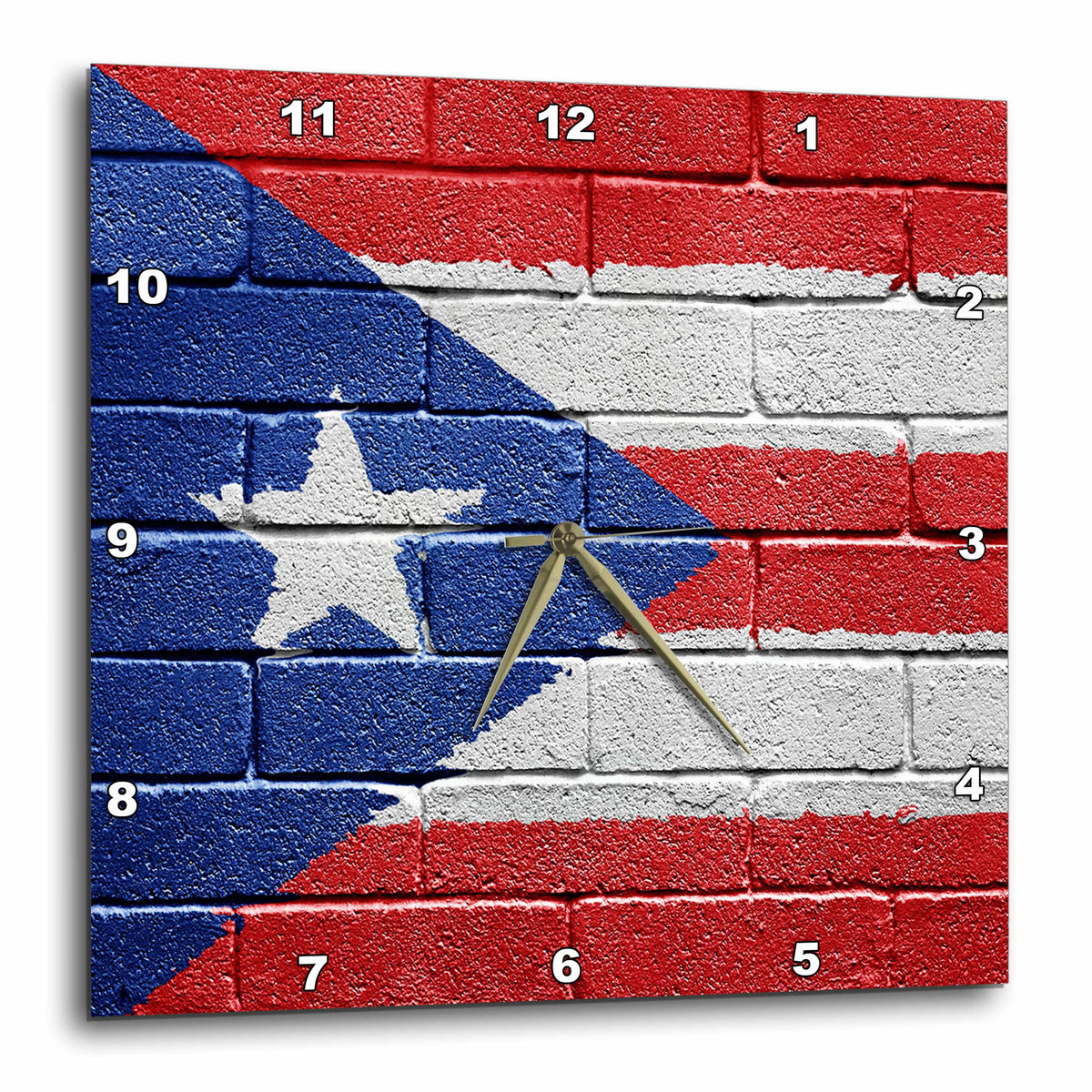 3dRose Carsten Reisinger Illustrations - National Flag of Puerto Rico Painted onto a Brick Wall Rican - Wall Clocks (DPP_156970)