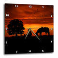 3dRose Doreen Erhardt Western - Cowboy Campfire with Horse on a Hill at Sunset has a Western Feel. - Wall Clocks (DPP_173217)
