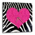 3dRose Janna Salak Designs Prints and Patterns - Punk Rockabilly Zebra Animal Stripe Pink Heart Print - Wall Clocks (DPP_20393)