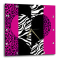3dRose Janna Salak Designs Prints and Patterns - Pink Black and White Animal Print - Leopard and Zebra Heart - Wall Clocks (DPP_35437)