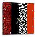 3dRose Janna Salak Designs Prints and Patterns - Red, Black, Orange and White Animal Print - Leopard and Zebra - Wall Clocks (DPP_35438)