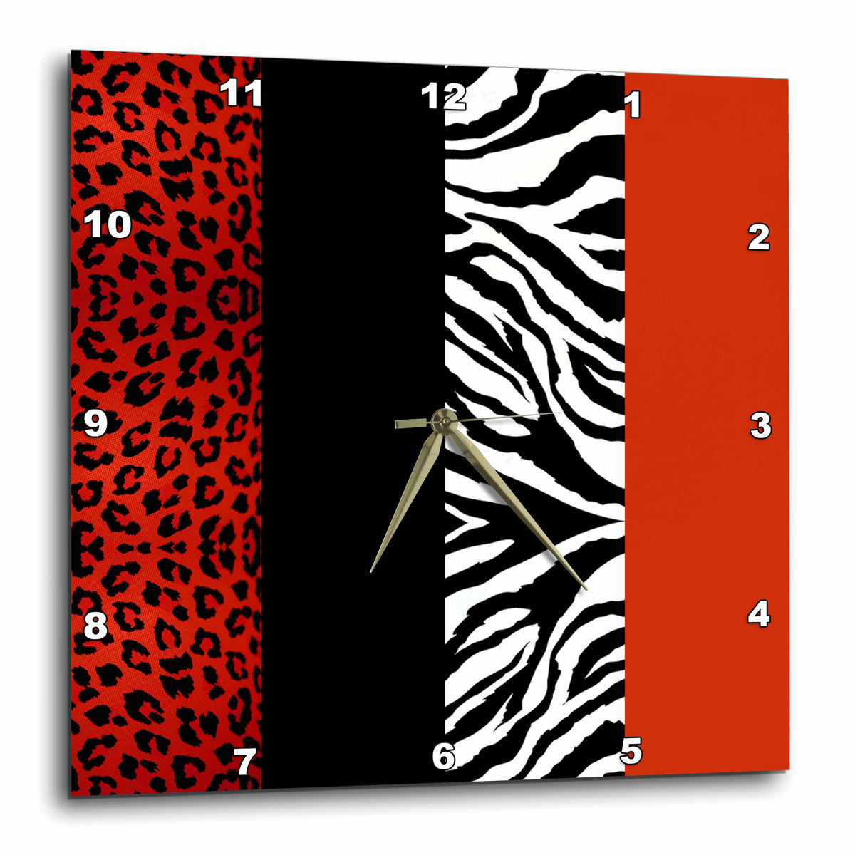 3dRose Janna Salak Designs Prints and Patterns - Red, Black, Orange and White Animal Print - Leopard and Zebra - Wall Clocks (DPP_35438)