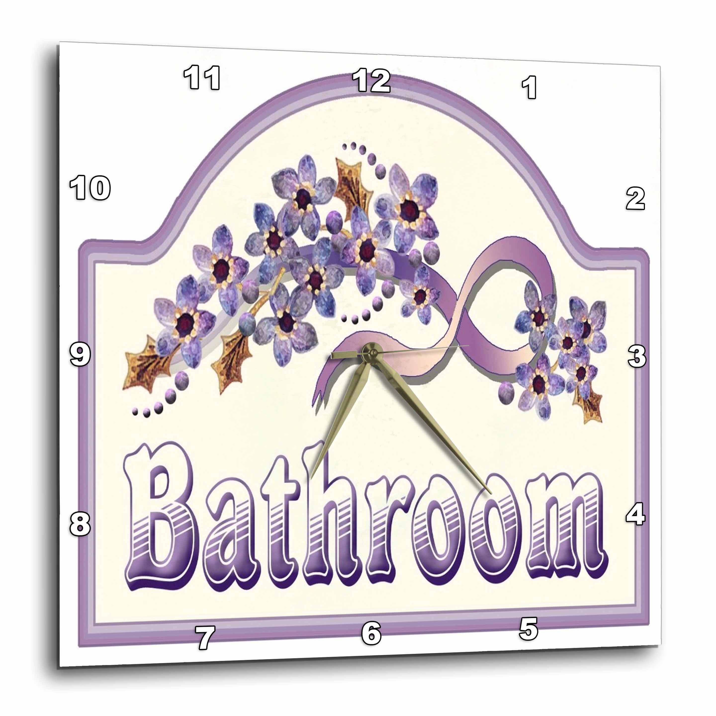 3dRose Florene Vintage - Vintage Violet Bathroom Sign - Wall Clocks (DPP_37389)