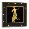3dRose Florene Vintage - Art Deco Lady On Black with Gold Frame - Wall Clocks (DPP_39590)