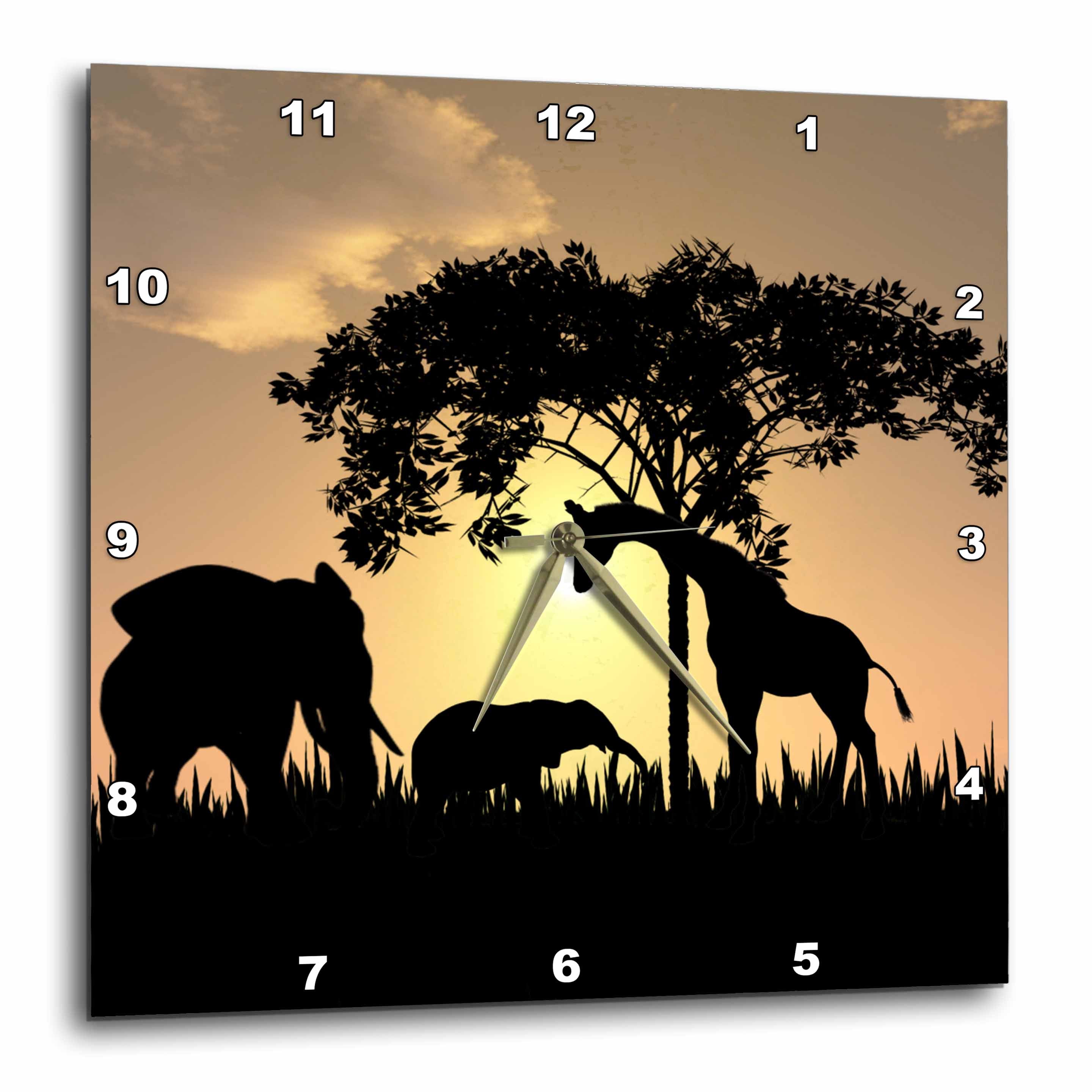 3dRose Renderly Yours Wild Animals - African Safari Silhouette - Wall Clocks (DPP_48979)