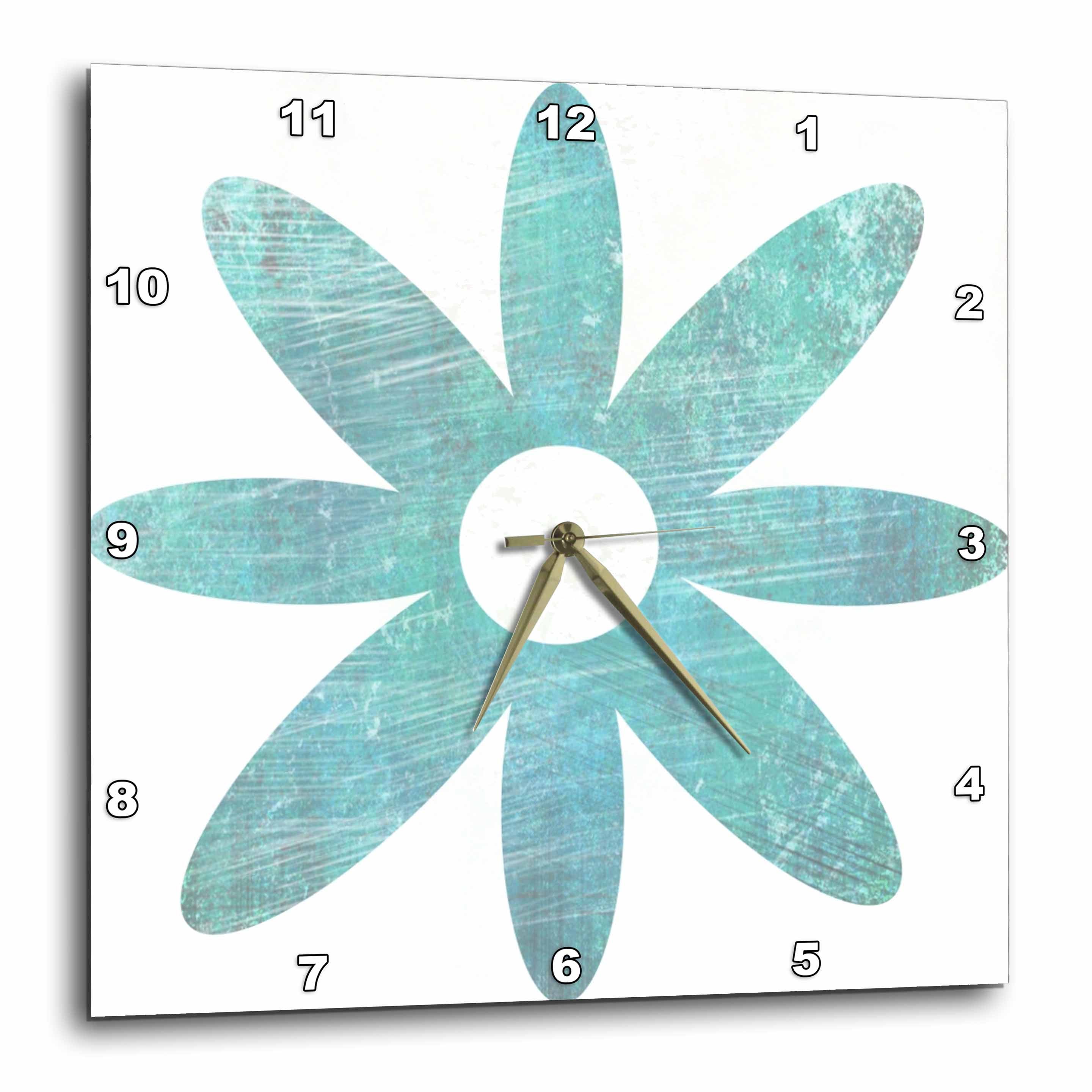 3dRose PS Flowers - Teal Blue Grunge Flower - Floral Art - Wall Clocks (DPP_51413)