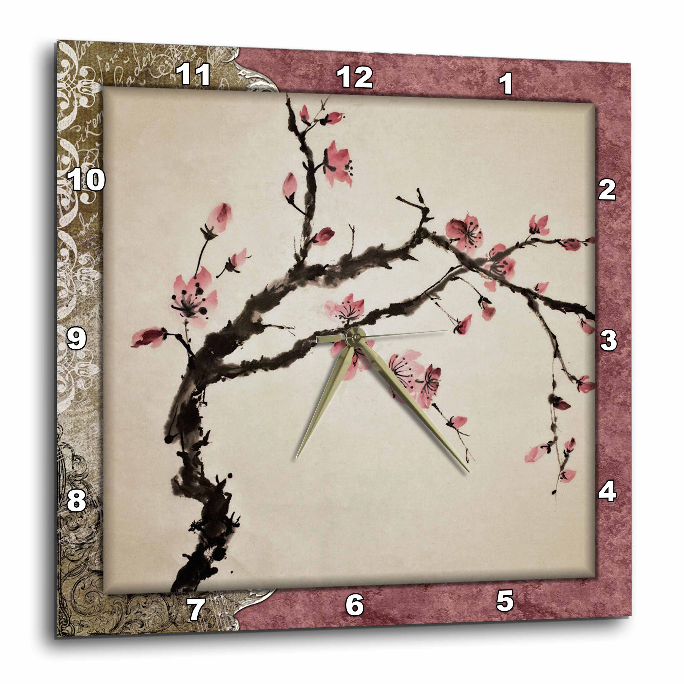 3dRose Susan Brown Designs Flower Themes - Elegant Chinese Flowers - Wall Clocks (DPP_53105)