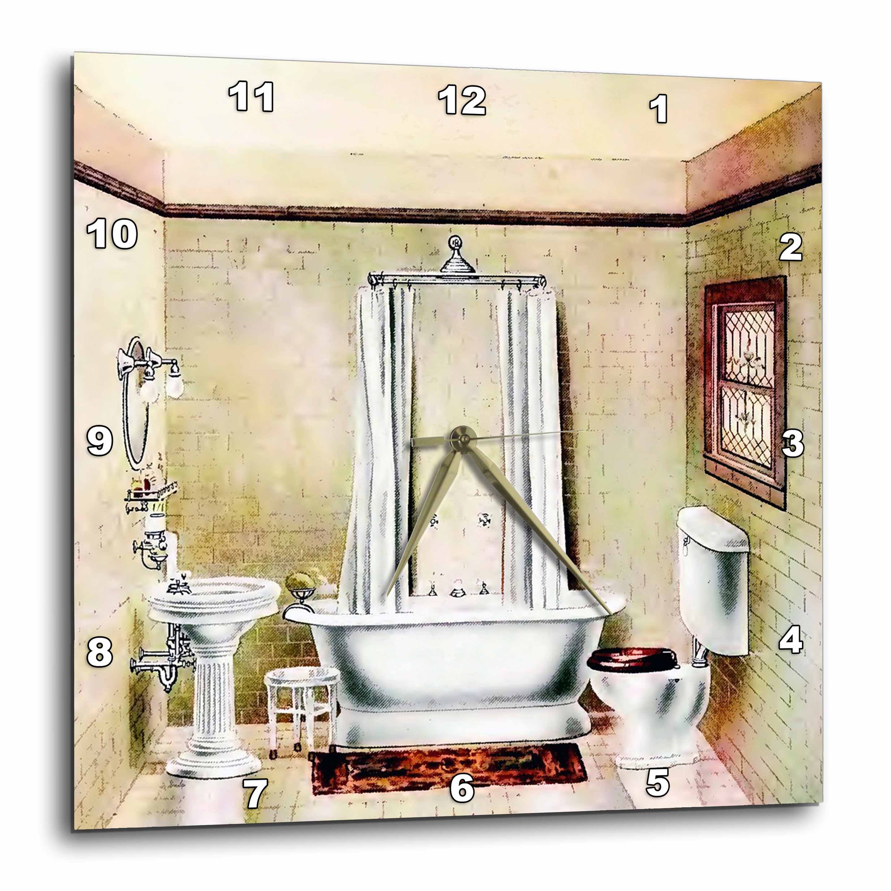 3dRose Florene Victorian Images - Picture of Painting of A Victorian Bathroom - Wall Clocks (DPP_62536)