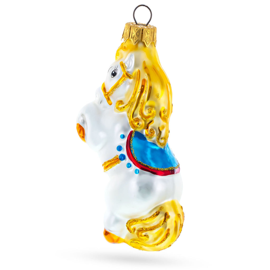 Circus Horse with Blue Saddle Glass Christmas Ornament