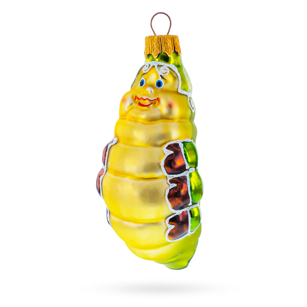 Happy Caterpillar Glass Christmas Ornament