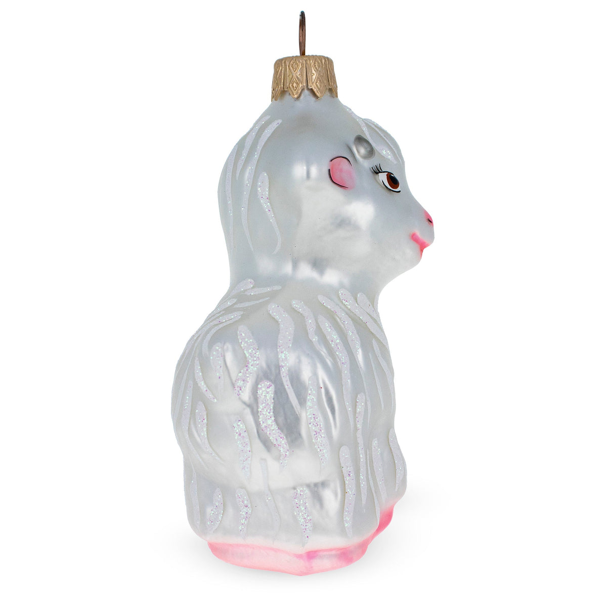White Lamb and Sparkling Wool Glass Christmas Ornament