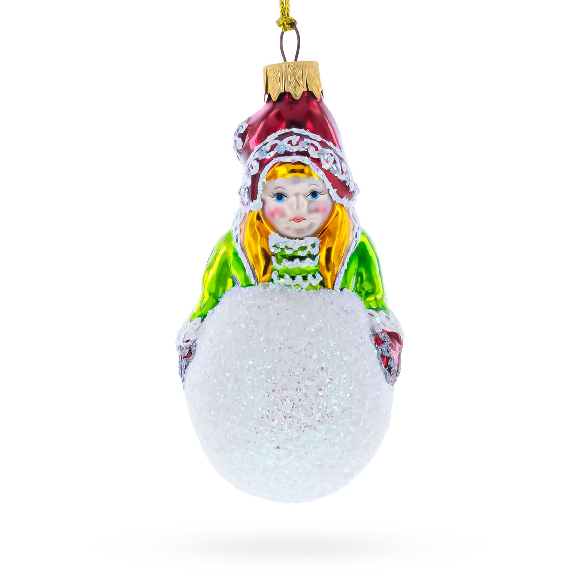 Girl Making a Snowball Glass Christmas Ornament