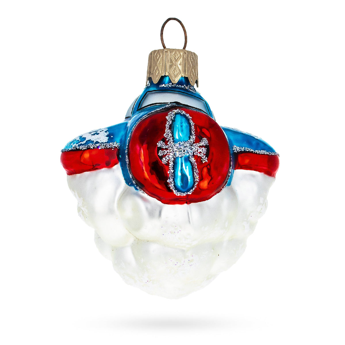 Tractor Style Aircraft Flying Above Clouds Mini Glass Christmas Ornament