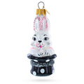 Rabbit In Magician Hat Glass Christmas Ornament