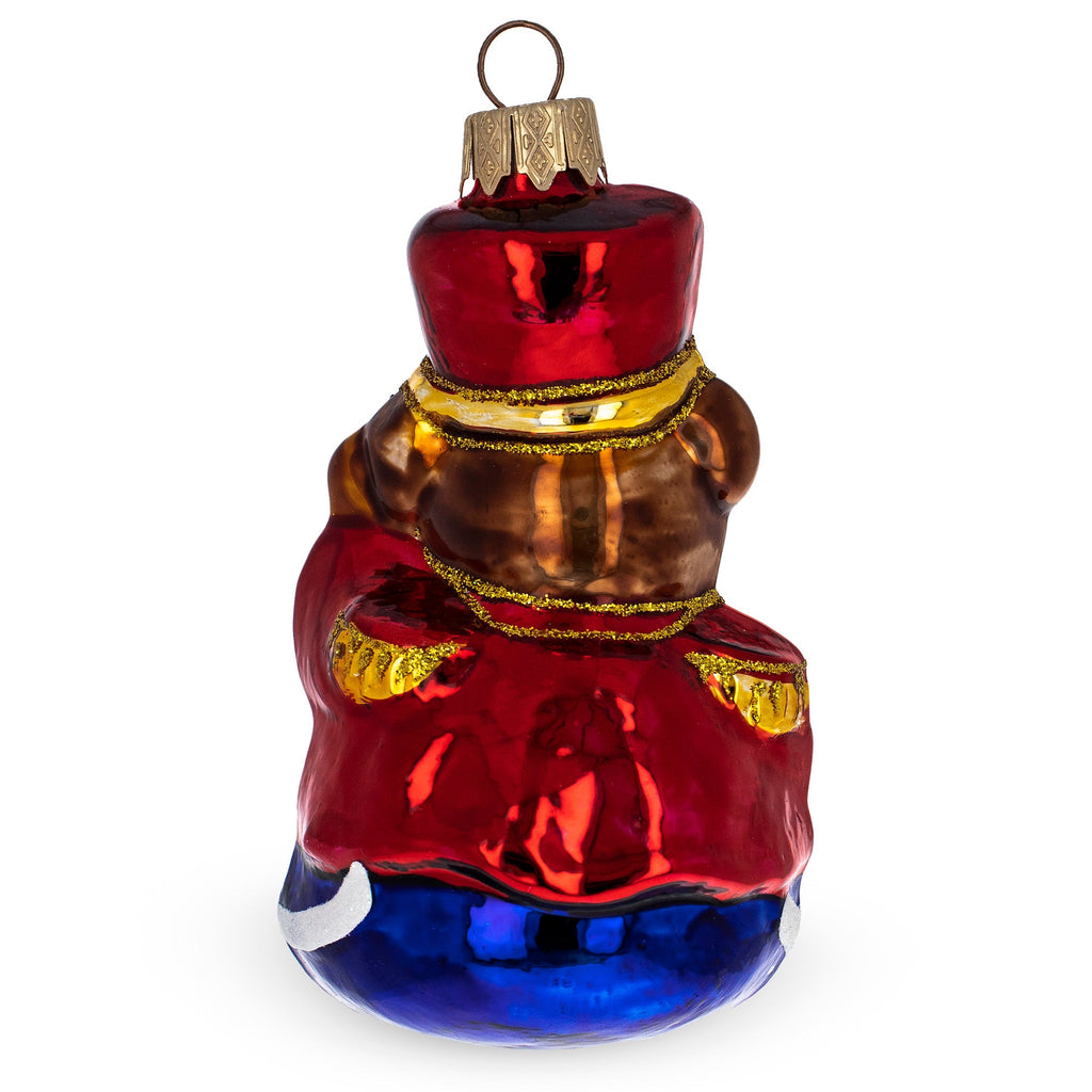 Teddy Bear Soldier with Guitar Glass Christmas Ornament